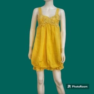 PAPAYA Mod Yellow Taffetta Metallic Rosette Bubble Blouson Tank Micro Dress